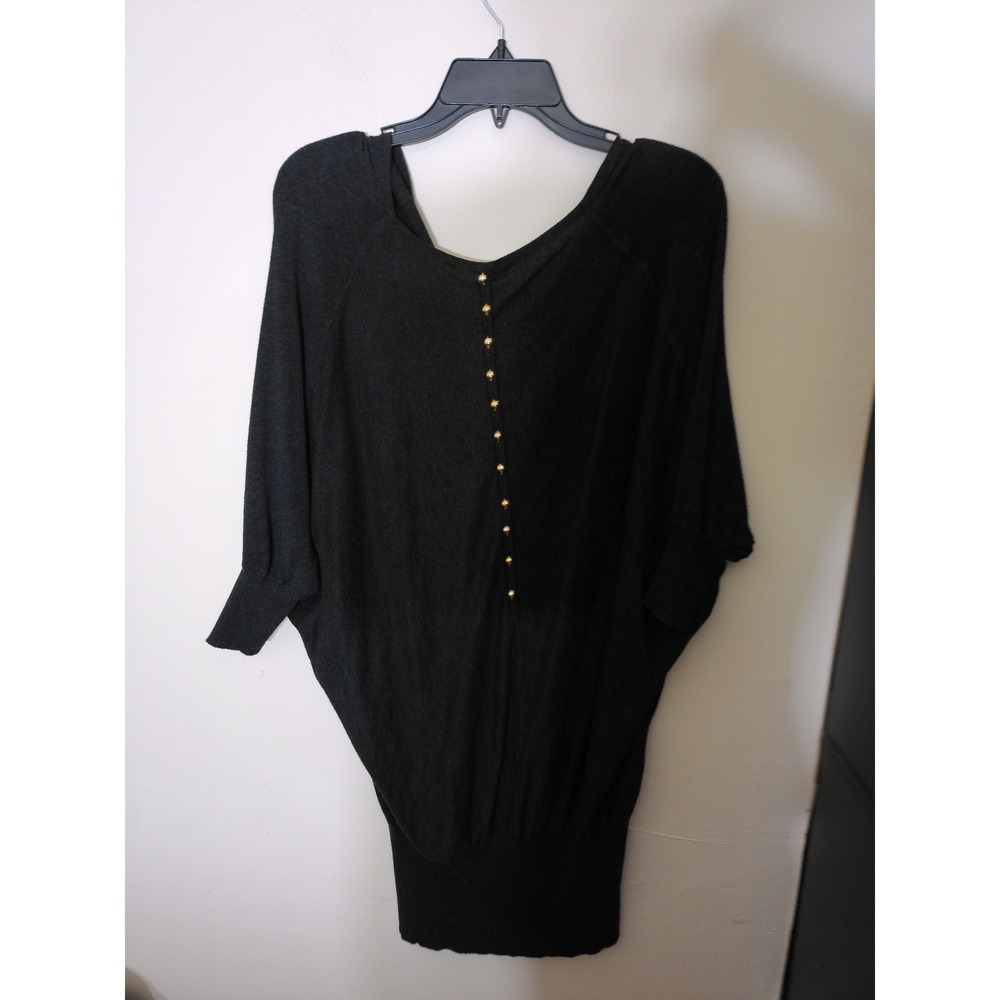 BCBGeneration Tunic Sweater Womens Small Gray Gold Button Back Dolman Slouchy